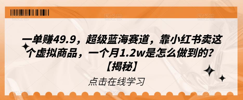 【副业项目6899期】一单赚49.9，超级蓝海赛道，靠小红书卖这个虚拟商品，一个月1.2w是怎么做到的？【揭秘】缩略图